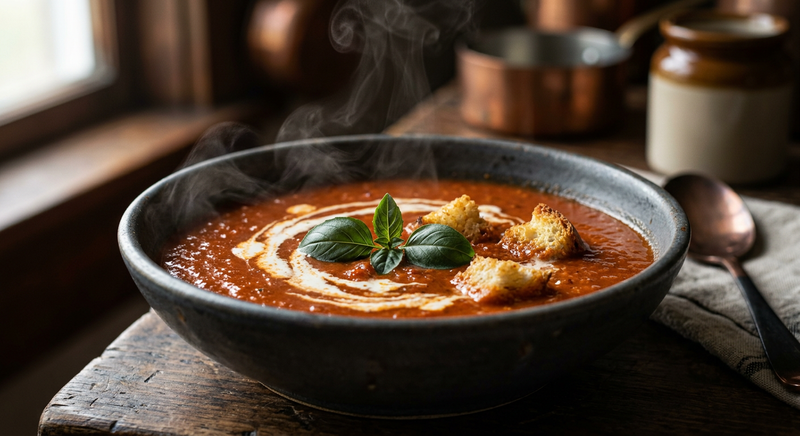 شوربة بيسك الطماطم المشوية بخلطة الـ (Umami) الغنية