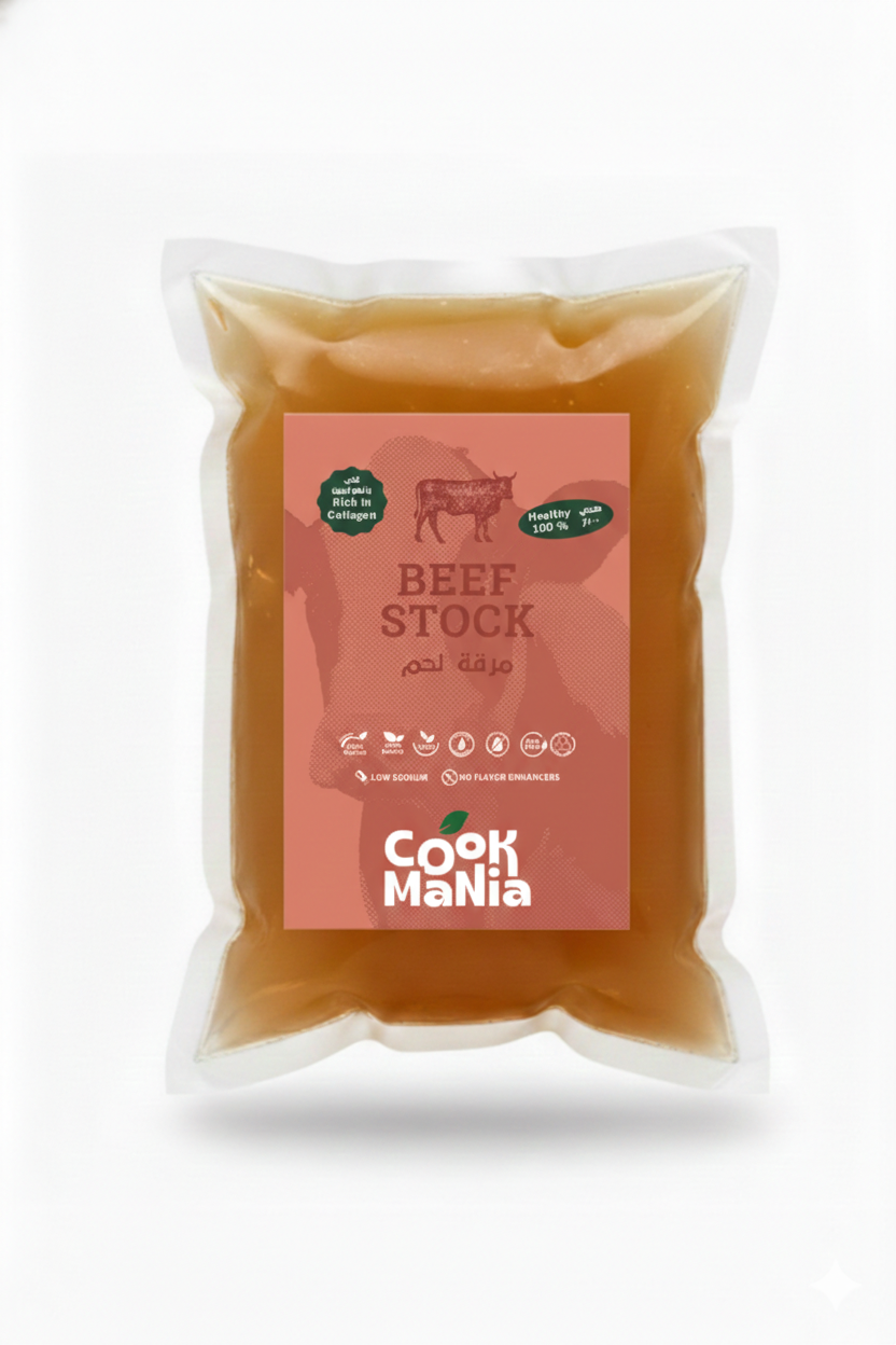 Cook Mania Keto Frozen Beef Stock 250ml - Slow-simmered beef bone broth rich in natural collagen for keto diets.