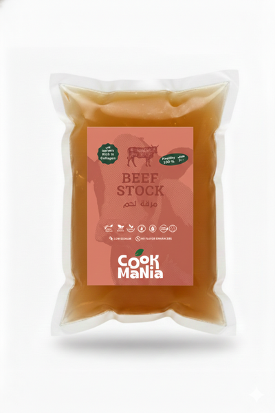 Cook Mania Keto Frozen Beef Stock 250ml - Slow-simmered beef bone broth rich in natural collagen for keto diets.