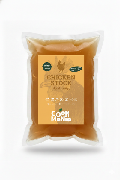 Cook Mania Premium Chicken Stock 250ml container - slow-cooked, all-natural frozen broth for cooking.